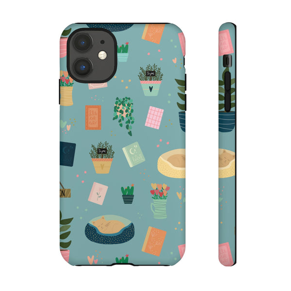 Phone Case: Book Shop Items on Blue