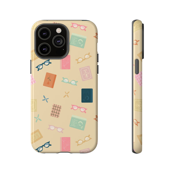 Phone Case: Books and Glasses on Yellow