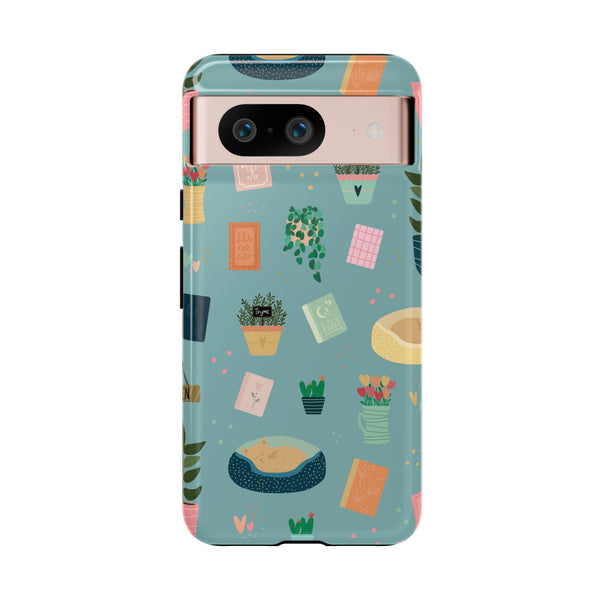 Phone Case: Book Shop Items on Blue