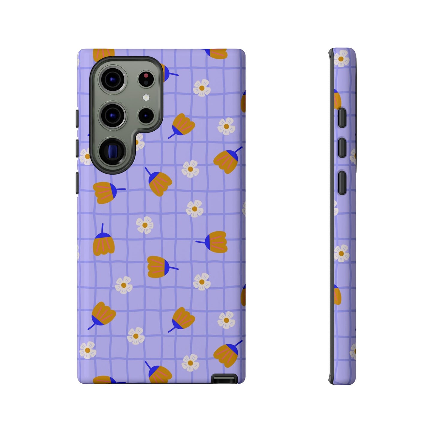 Phone Case: Flowers on Lilac Grid