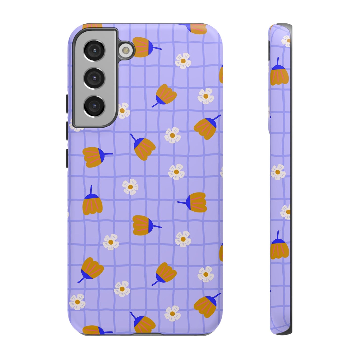 Phone Case: Flowers on Lilac Grid