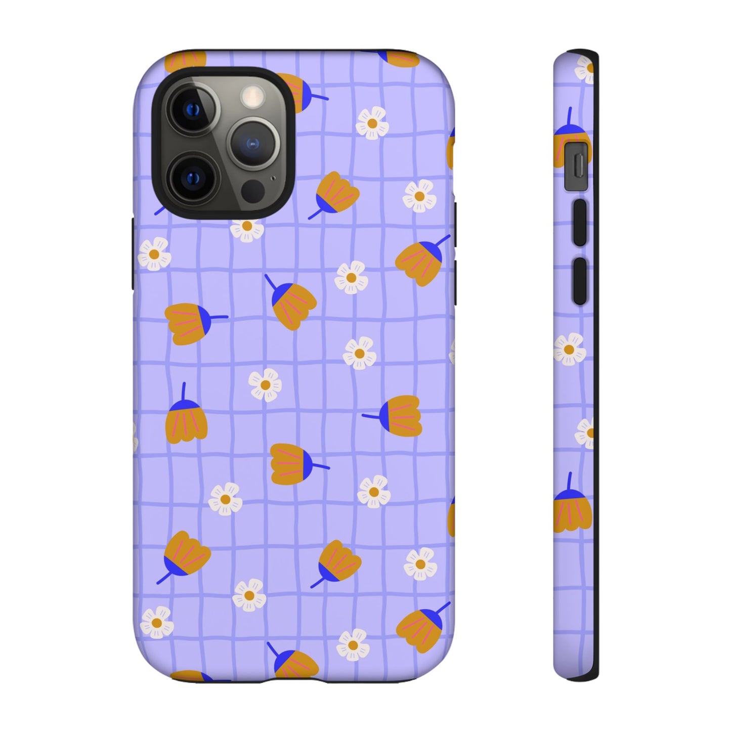 Phone Case: Flowers on Lilac Grid