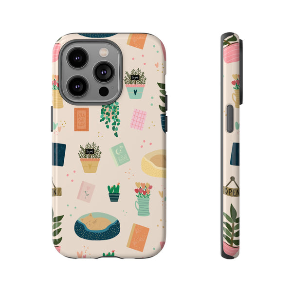 Phone Case: Book Shop Items on Cream