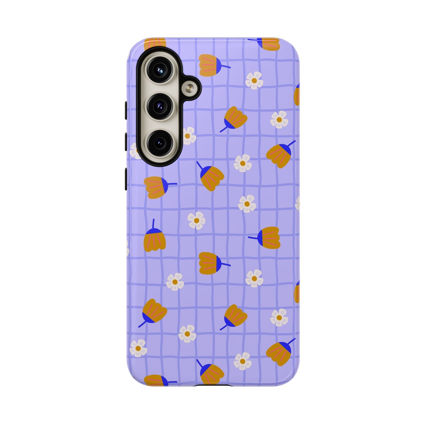 Phone Case: Flowers on Lilac Grid