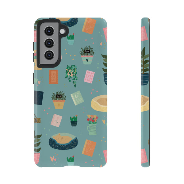 Phone Case: Book Shop Items on Blue