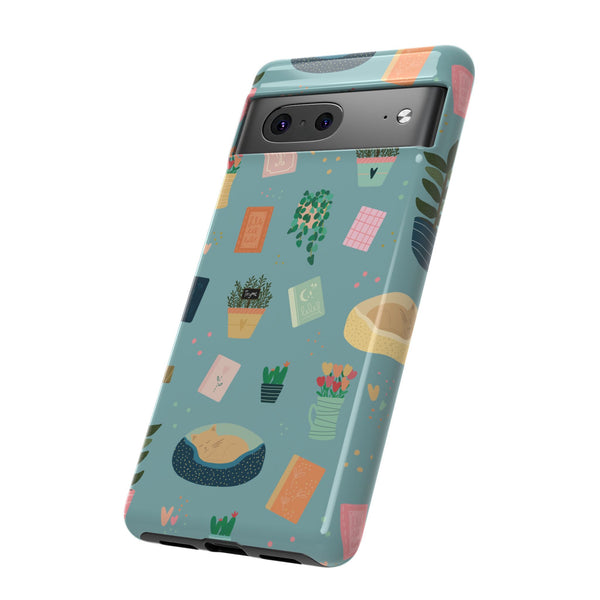 Phone Case: Book Shop Items on Blue