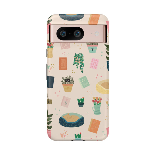 Phone Case: Book Shop Items on Cream