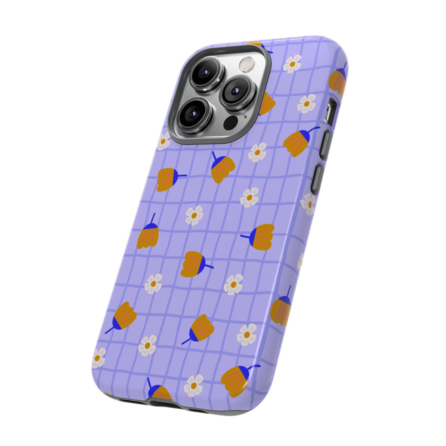 Phone Case: Flowers on Lilac Grid