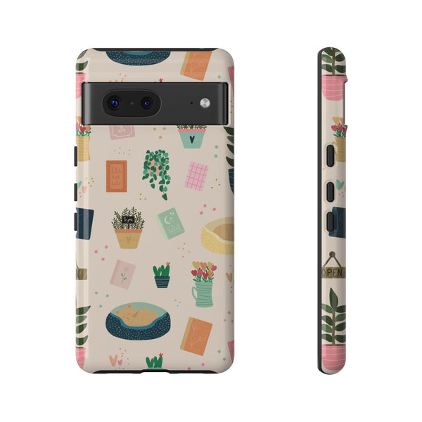 Phone Case: Book Shop Items on Cream