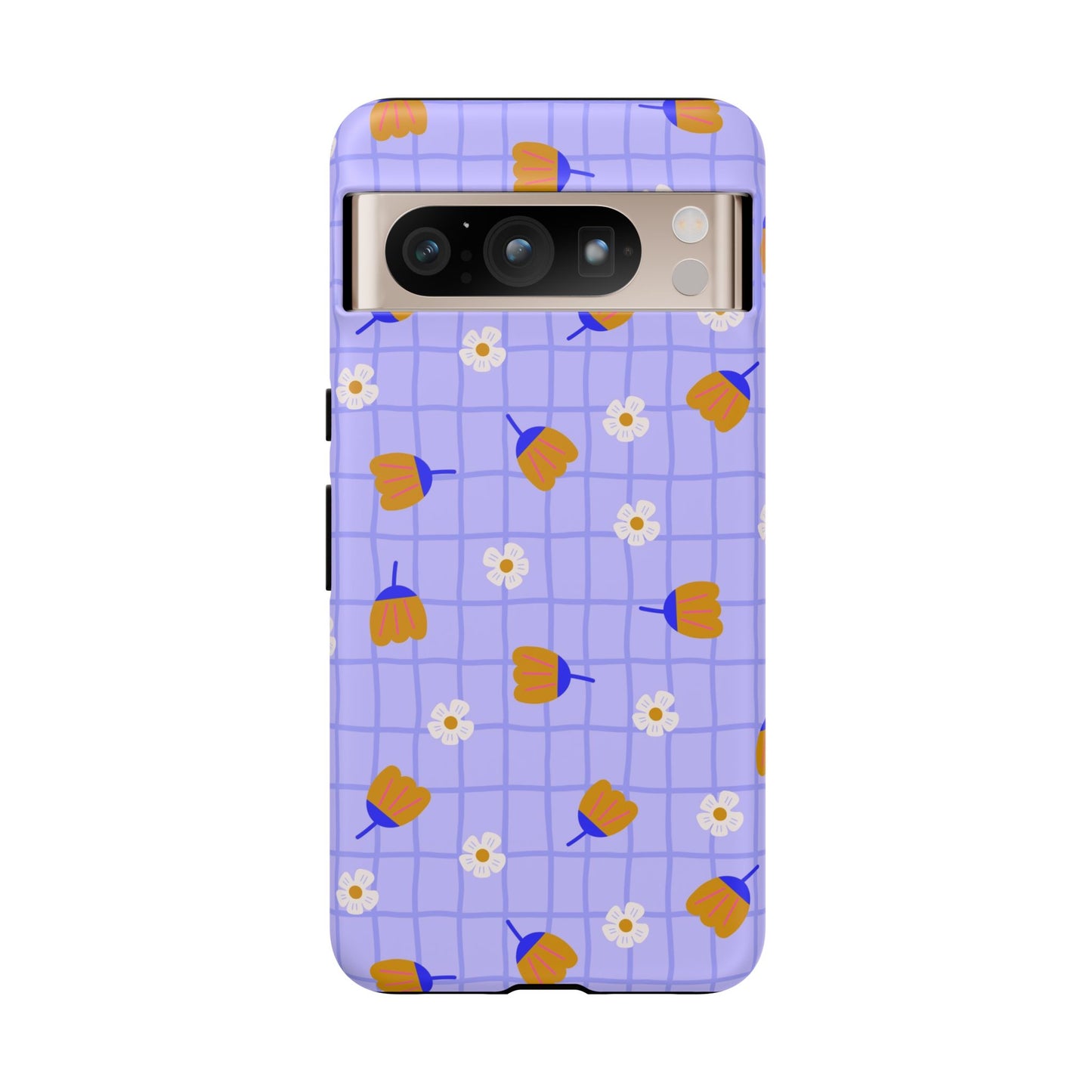 Phone Case: Flowers on Lilac Grid