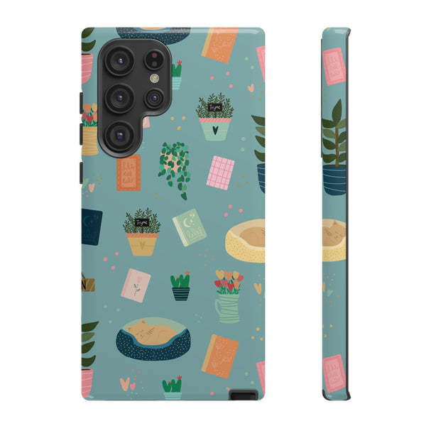 Phone Case: Book Shop Items on Blue