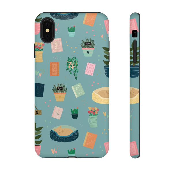 Phone Case: Book Shop Items on Blue