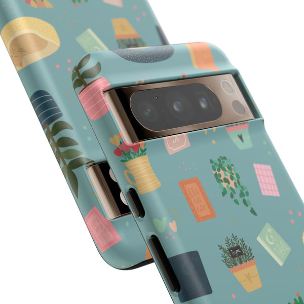 Phone Case: Book Shop Items on Blue