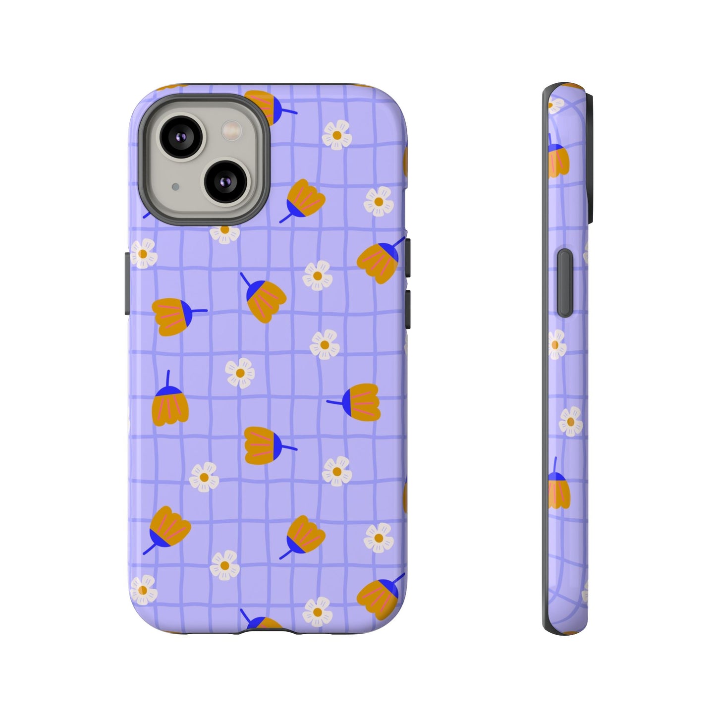 Phone Case: Flowers on Lilac Grid