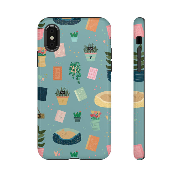 Phone Case: Book Shop Items on Blue