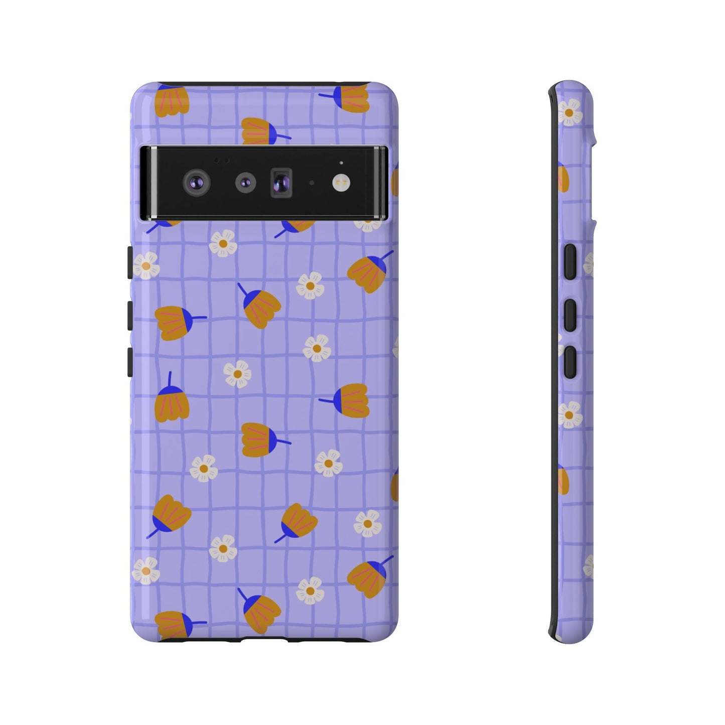 Phone Case: Flowers on Lilac Grid