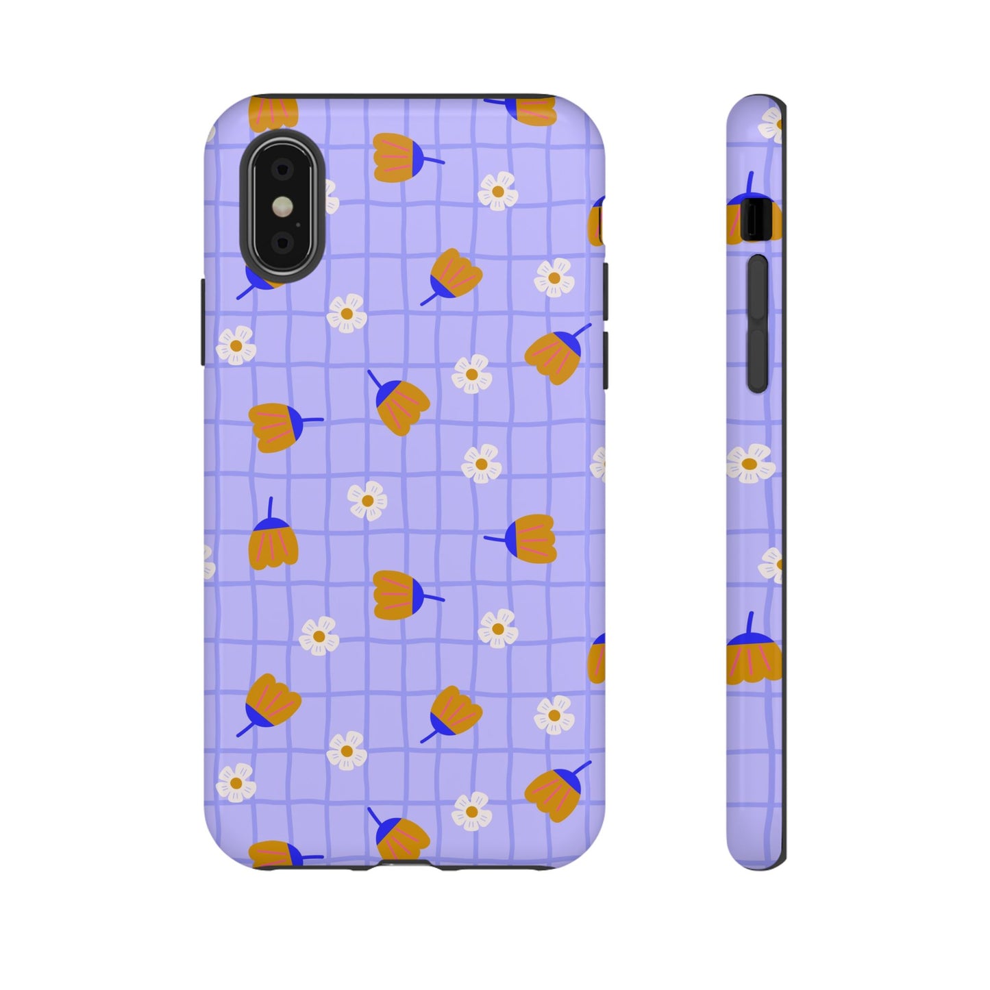 Phone Case: Flowers on Lilac Grid
