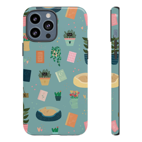 Phone Case: Book Shop Items on Blue