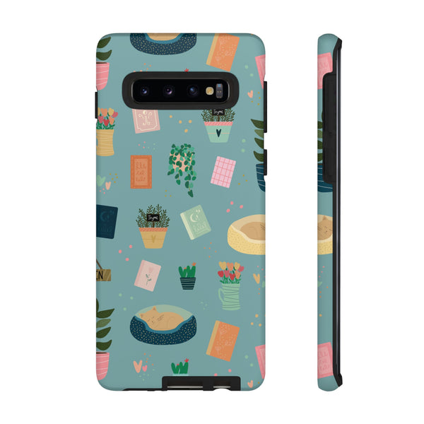 Phone Case: Book Shop Items on Blue