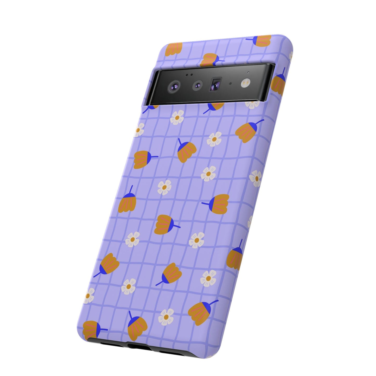 Phone Case: Flowers on Lilac Grid