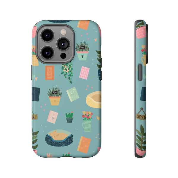 Phone Case: Book Shop Items on Blue