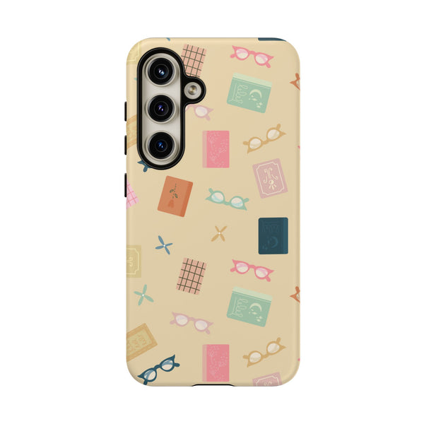Phone Case: Books and Glasses on Yellow