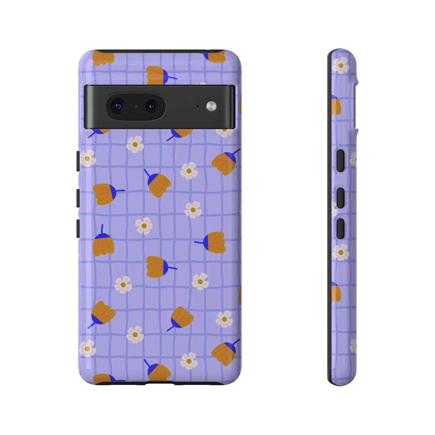 Phone Case: Flowers on Lilac Grid