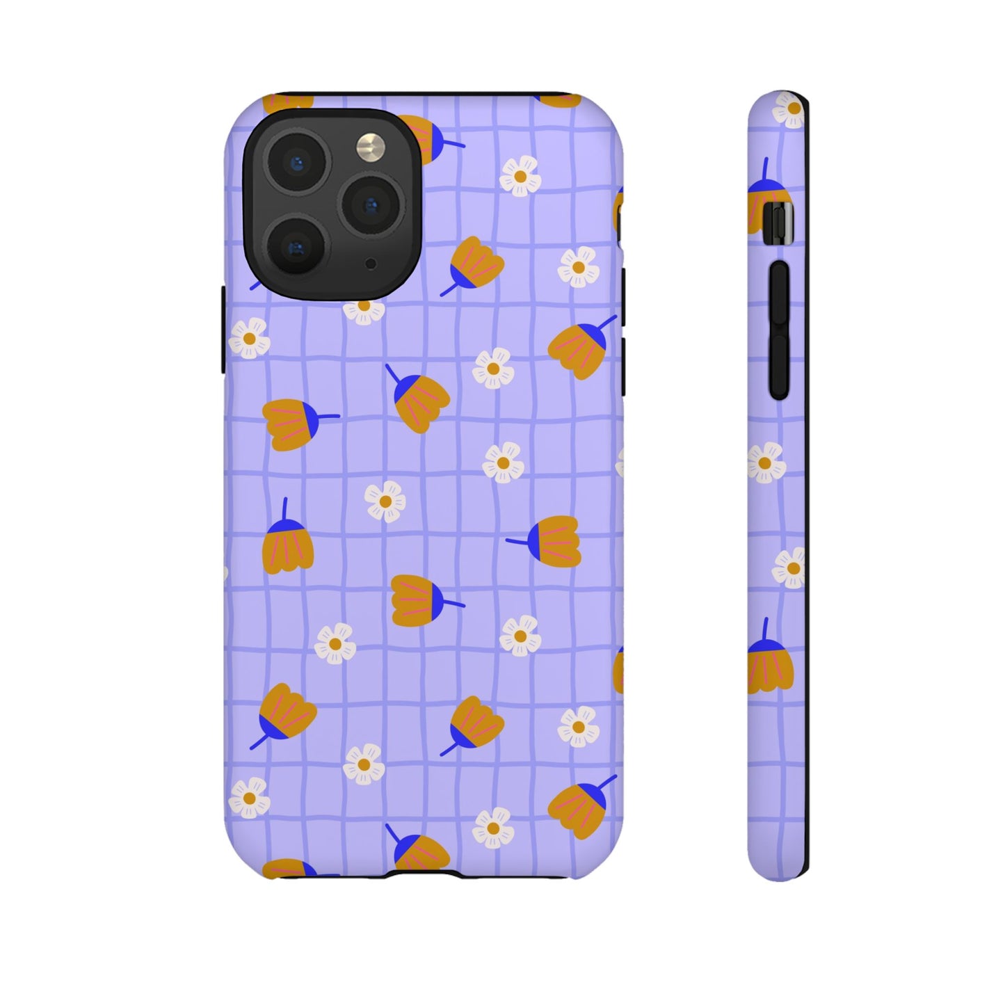 Phone Case: Flowers on Lilac Grid