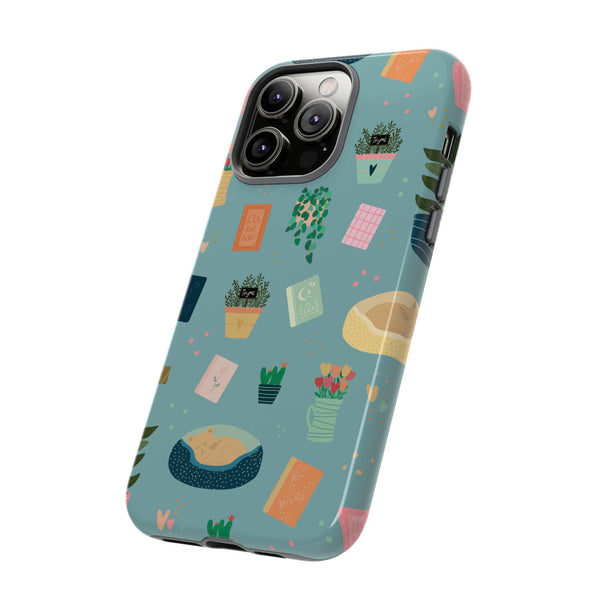 Phone Case: Book Shop Items on Blue