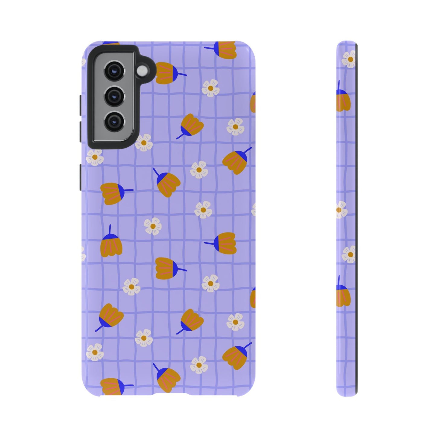 Phone Case: Flowers on Lilac Grid
