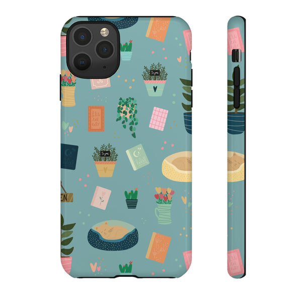 Phone Case: Book Shop Items on Blue