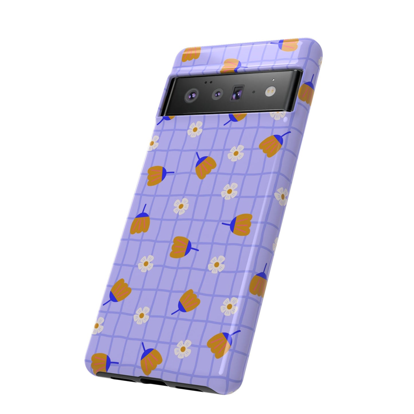 Phone Case: Flowers on Lilac Grid