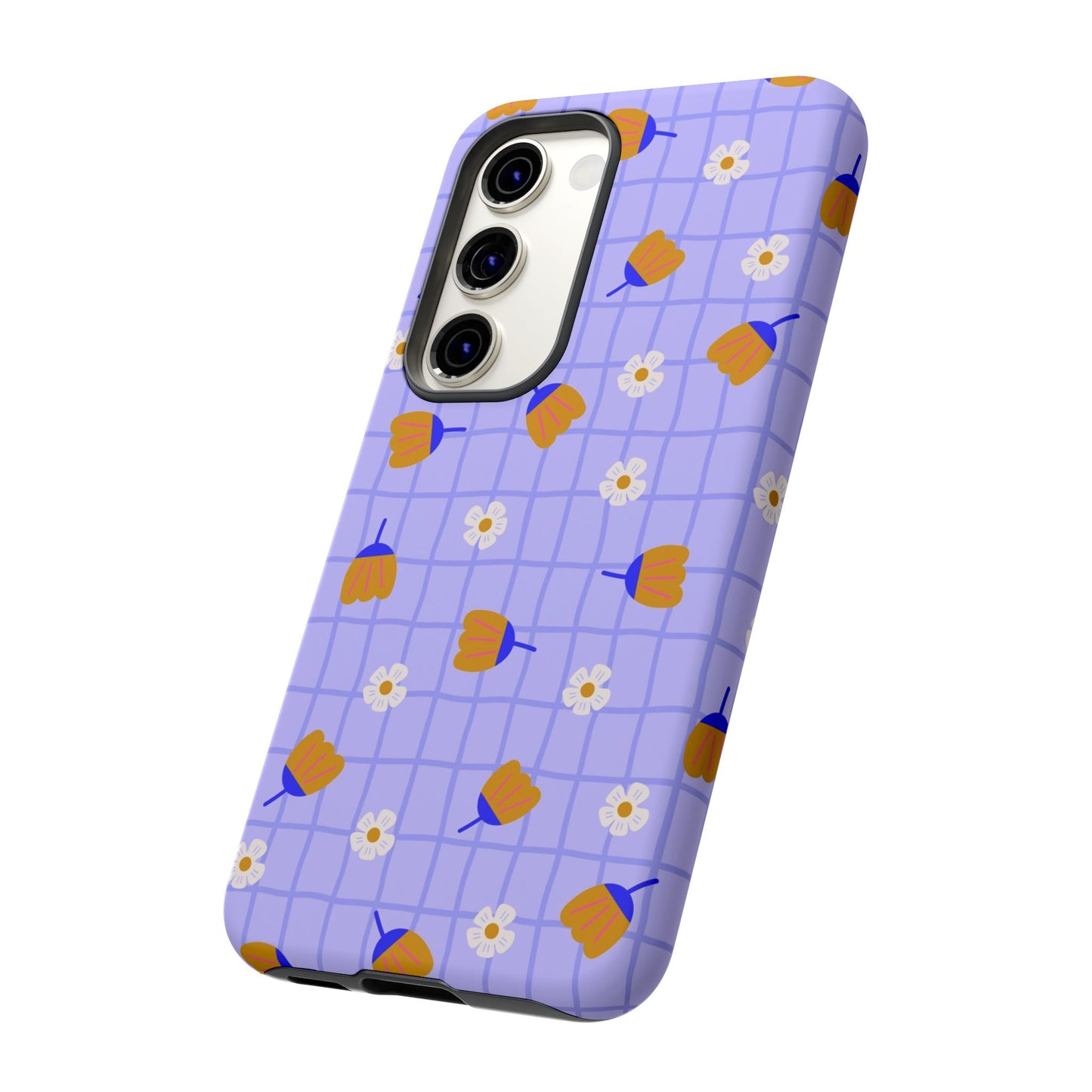 Phone Case: Flowers on Lilac Grid