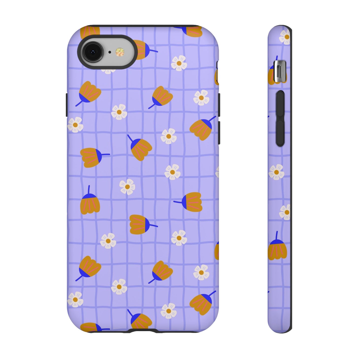Phone Case: Flowers on Lilac Grid