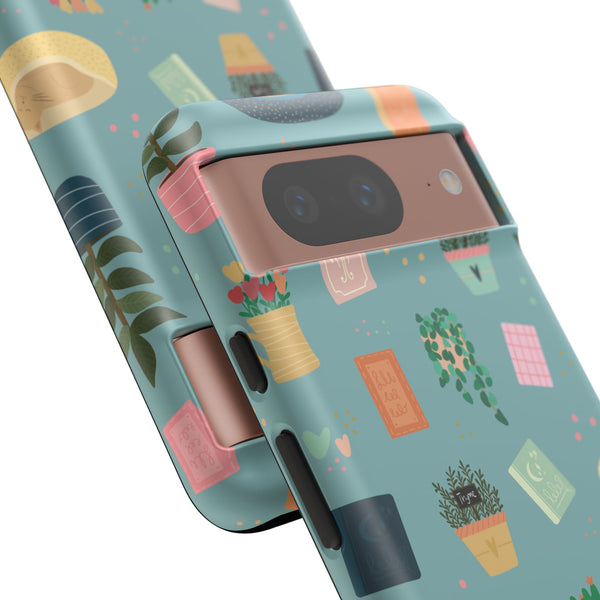 Phone Case: Book Shop Items on Blue
