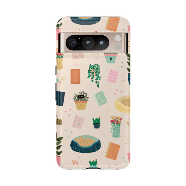Phone Case: Book Shop Items on Cream