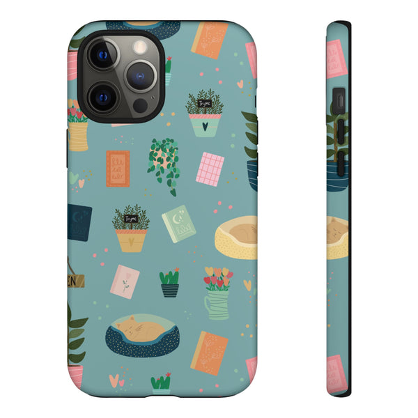 Phone Case: Book Shop Items on Blue