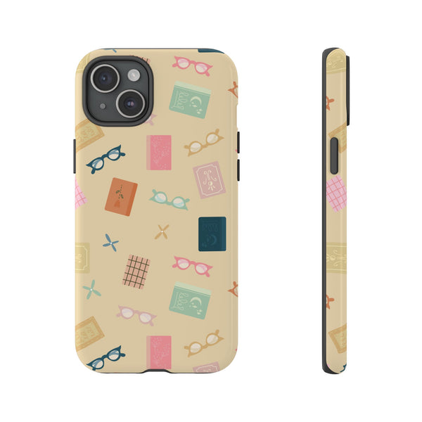 Phone Case: Books and Glasses on Yellow