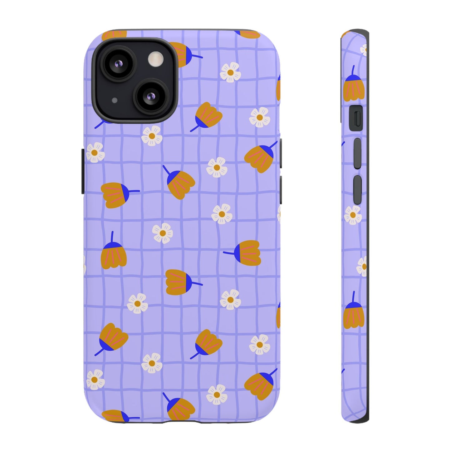 Phone Case: Flowers on Lilac Grid