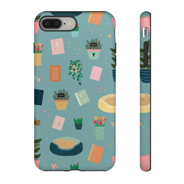 Phone Case: Book Shop Items on Blue