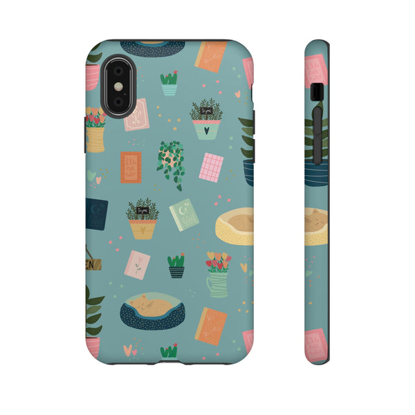Phone Case: Book Shop Items on Blue