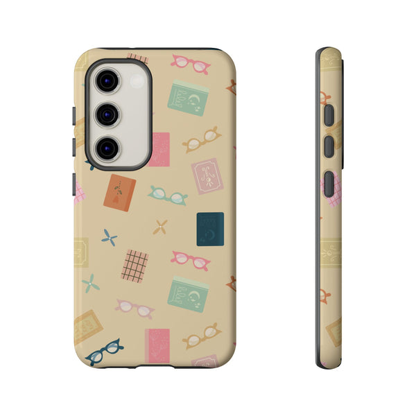 Phone Case: Books and Glasses on Yellow