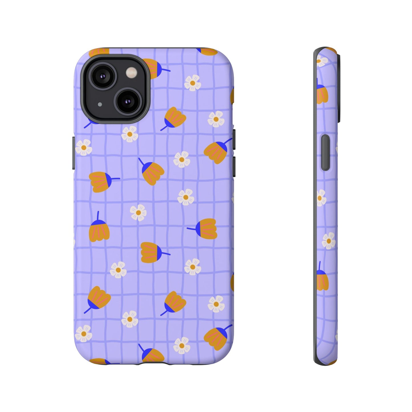 Phone Case: Flowers on Lilac Grid