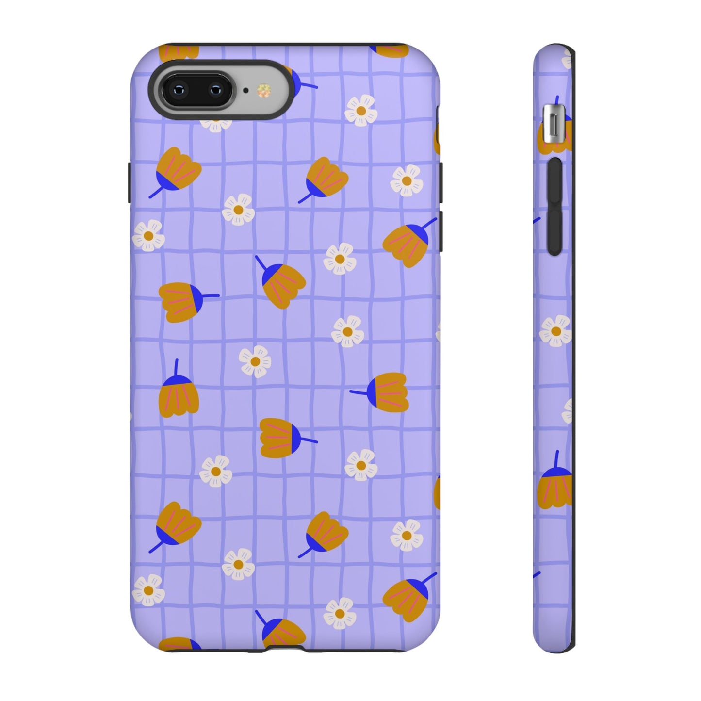 Phone Case: Flowers on Lilac Grid