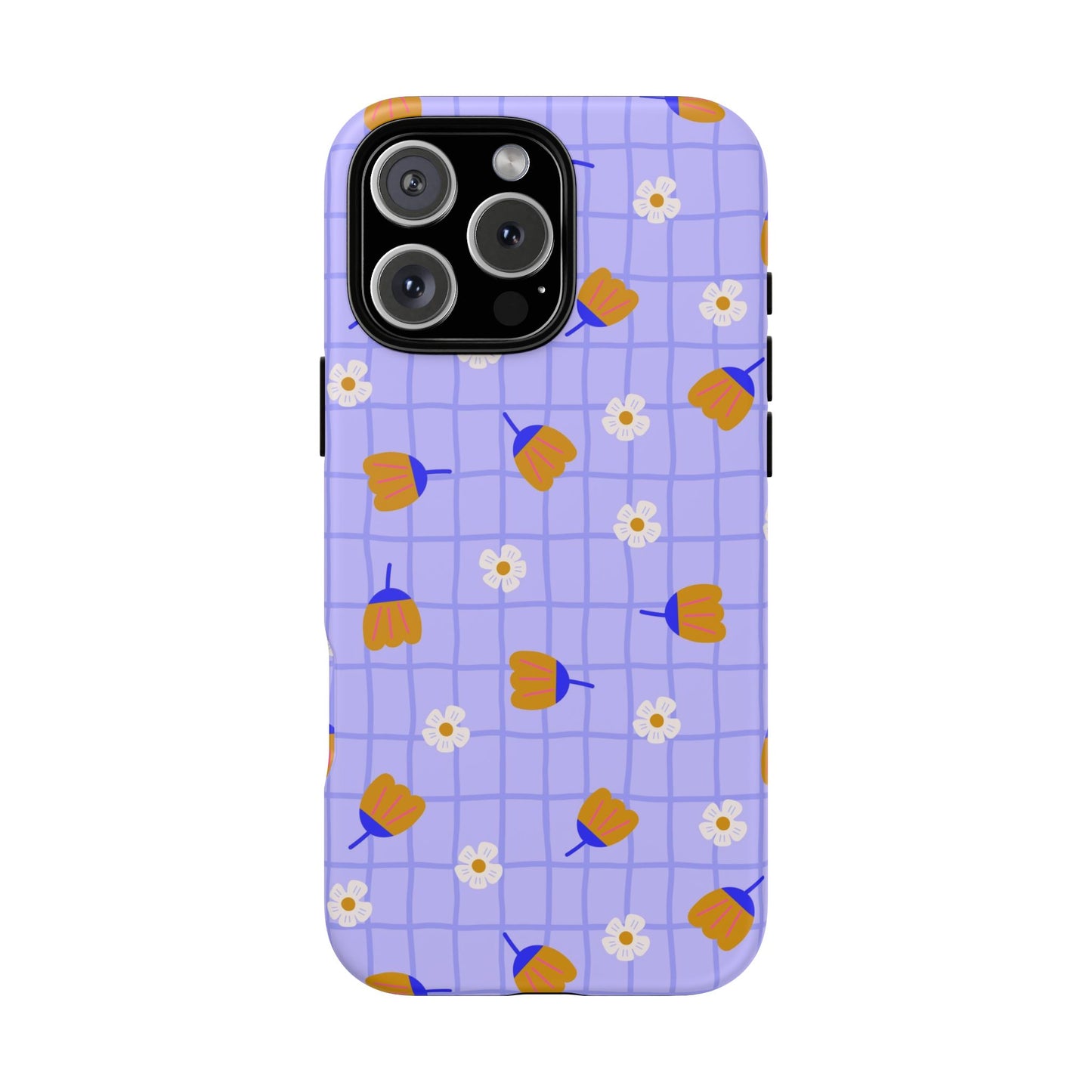 Phone Case: Flowers on Lilac Grid
