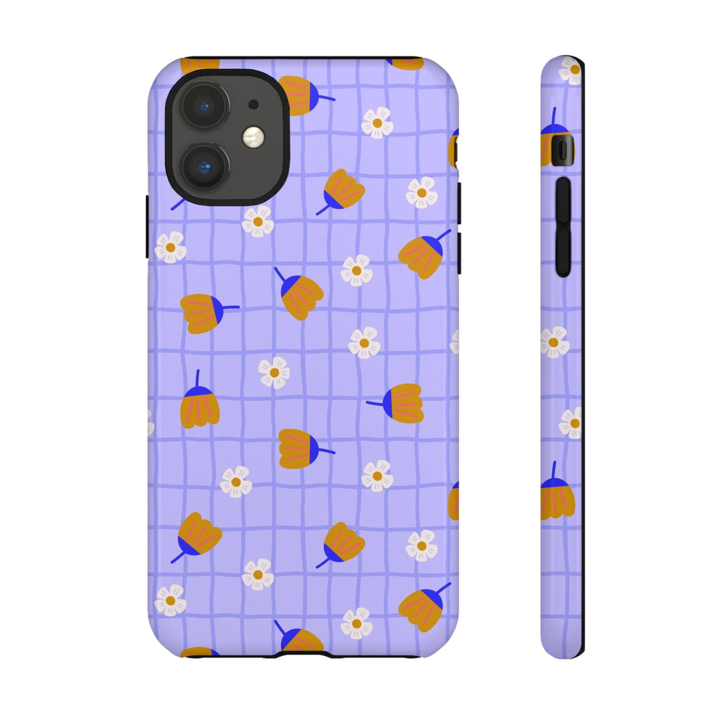 Phone Case: Flowers on Lilac Grid