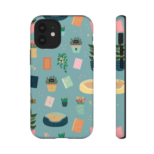 Phone Case: Book Shop Items on Blue