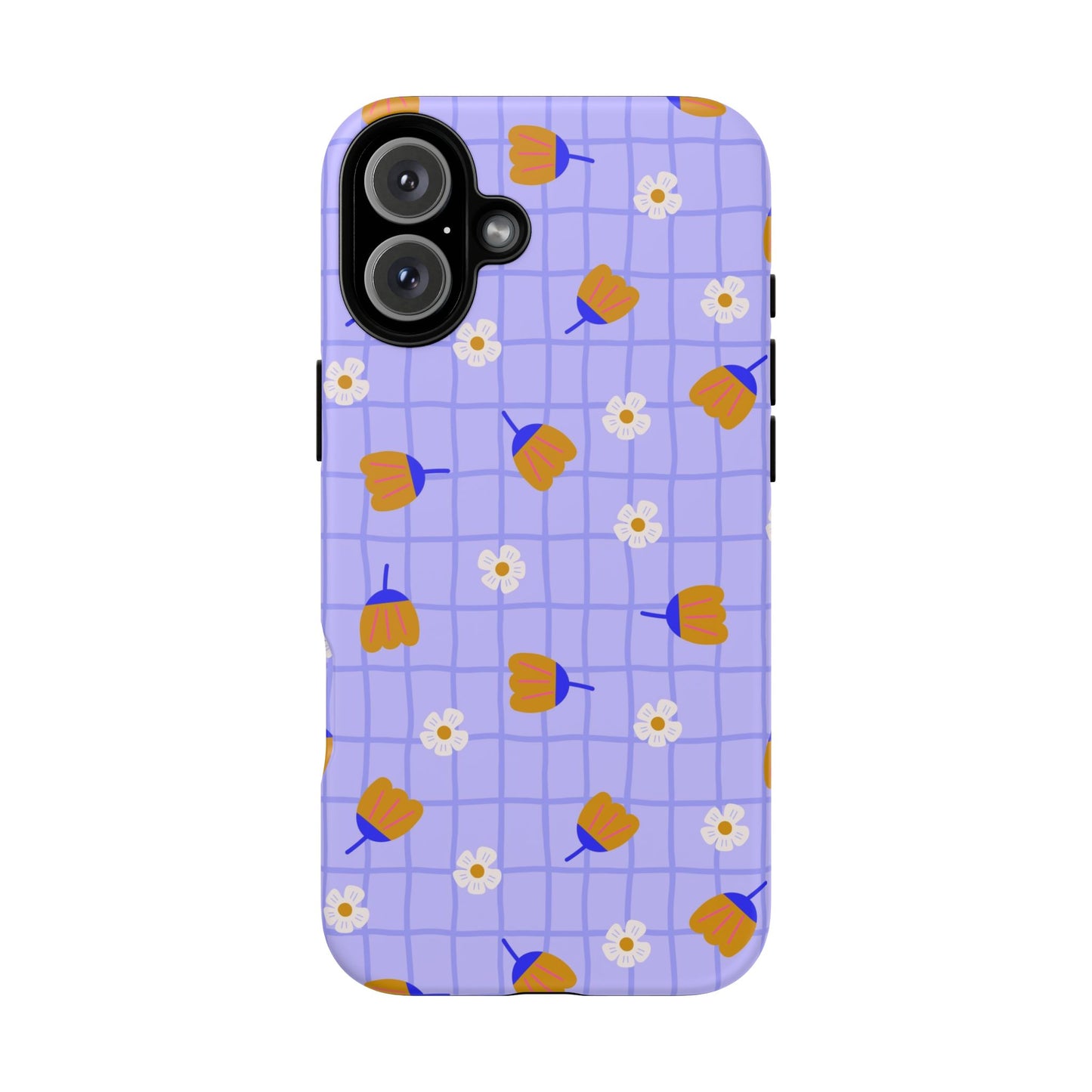 Phone Case: Flowers on Lilac Grid