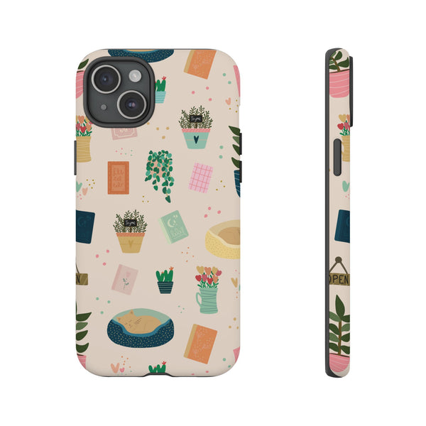 Phone Case: Book Shop Items on Cream