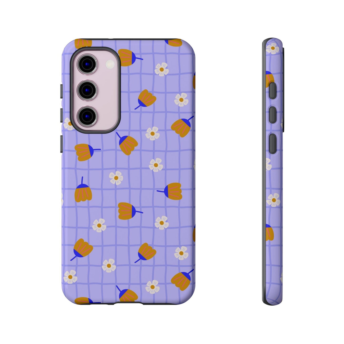 Phone Case: Flowers on Lilac Grid